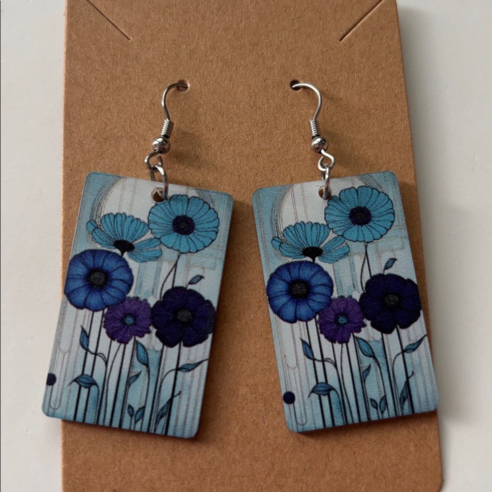 Fashion Jewelry Blue Floral Earrings - Picture 3 of 4